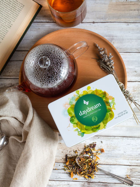 Comforting Daydream tisane comes in loose leaf bulk or gift tins. (Adorable Petite Teapots sold separately.)