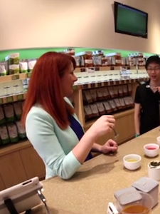 Cupping tea with customers