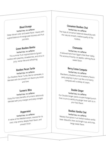 Tea menus made easy! Just click on your teas, upload your logo and print!