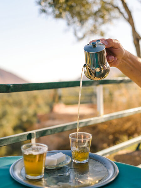 Moroccan Mint tea service with spearmint tea for an exotic staycation tea time.